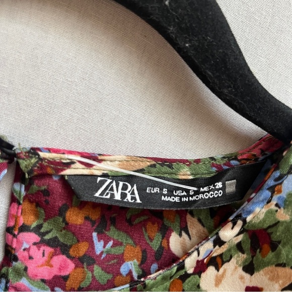 Zara Floral Multicolor Ruched Waist Dress Sz S - Picture 7 of 10